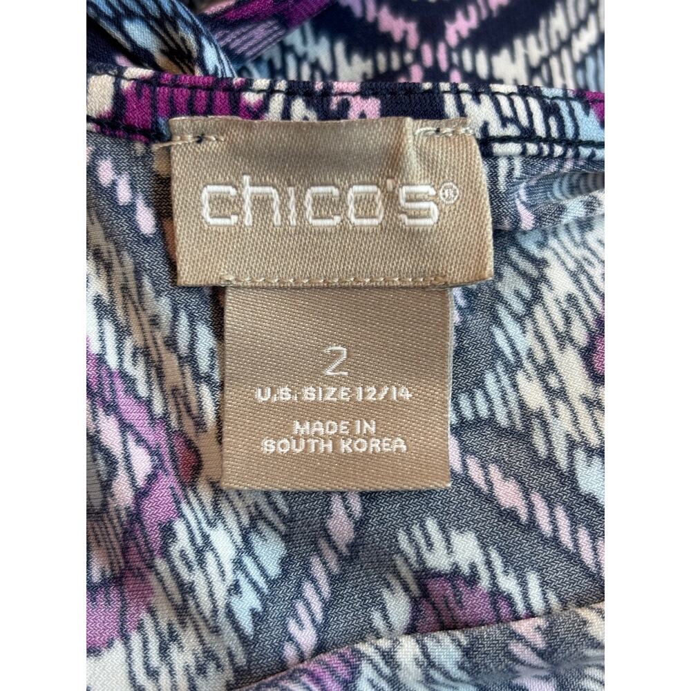 Chico's Dress A-Line Asymmetrical Hem Blues Purple Back Tie Stretch Knit 2 12/14 - Picture 6 of 6